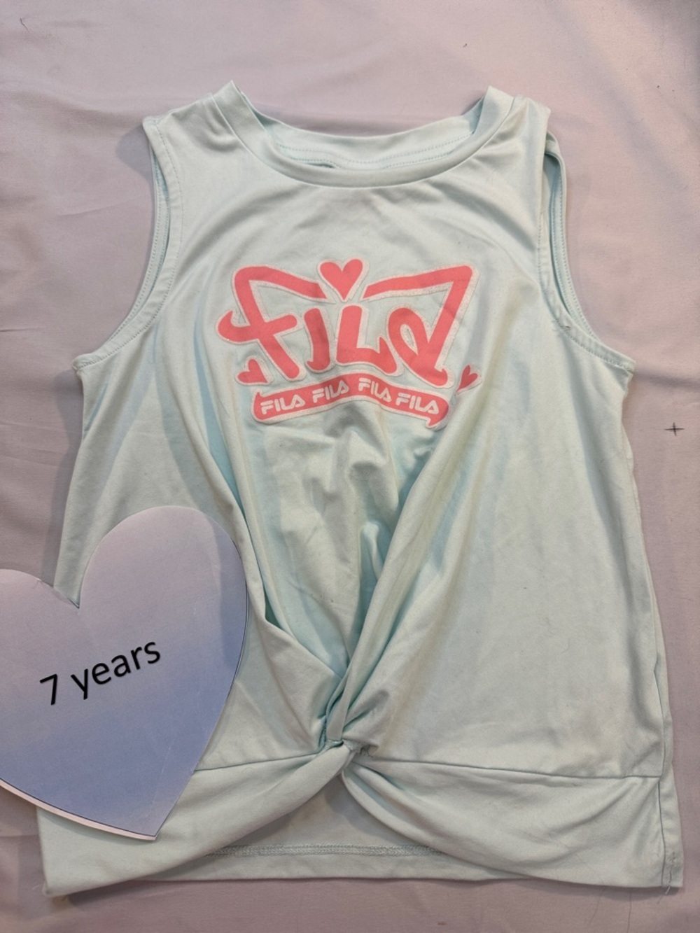 Fila Light Blue Tank with Pink Logo and Front Twist